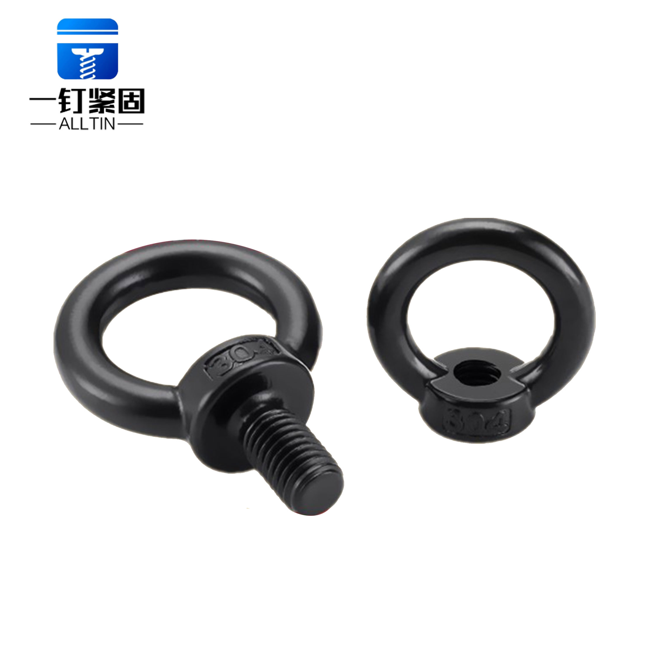 black ring shaped lifting eye bolt