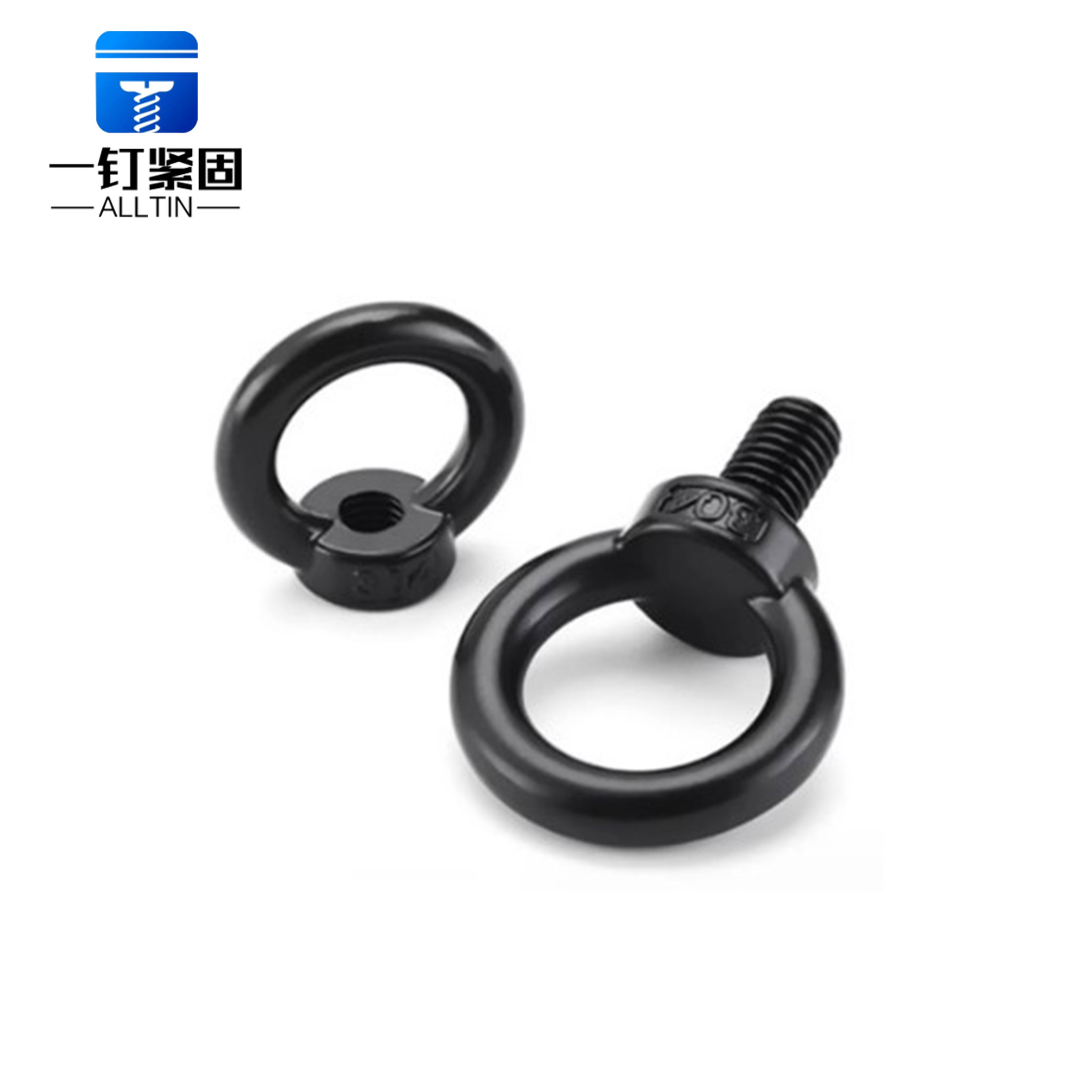 black ring shaped lifting eye bolt