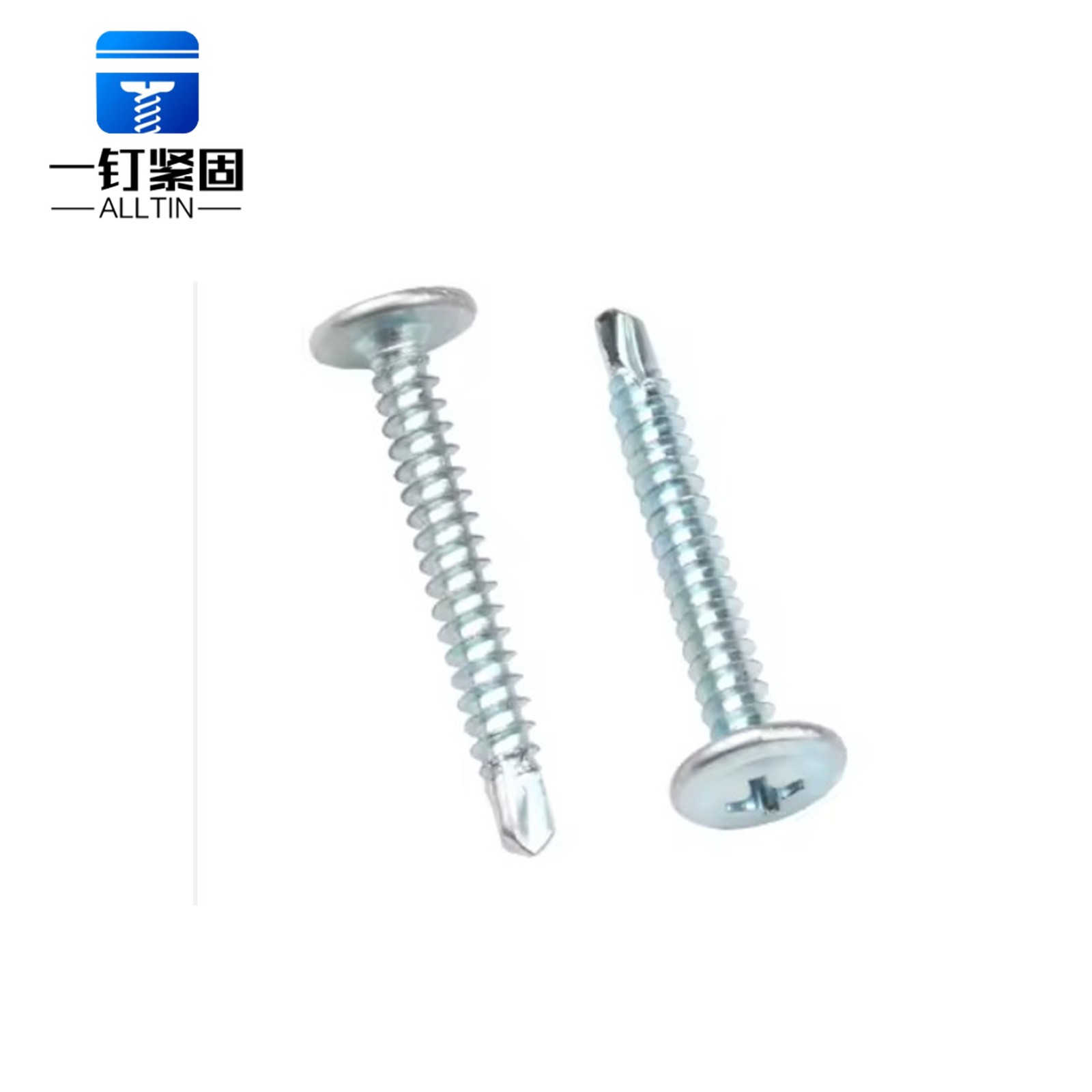 Blue and white zinc cross pan head screws