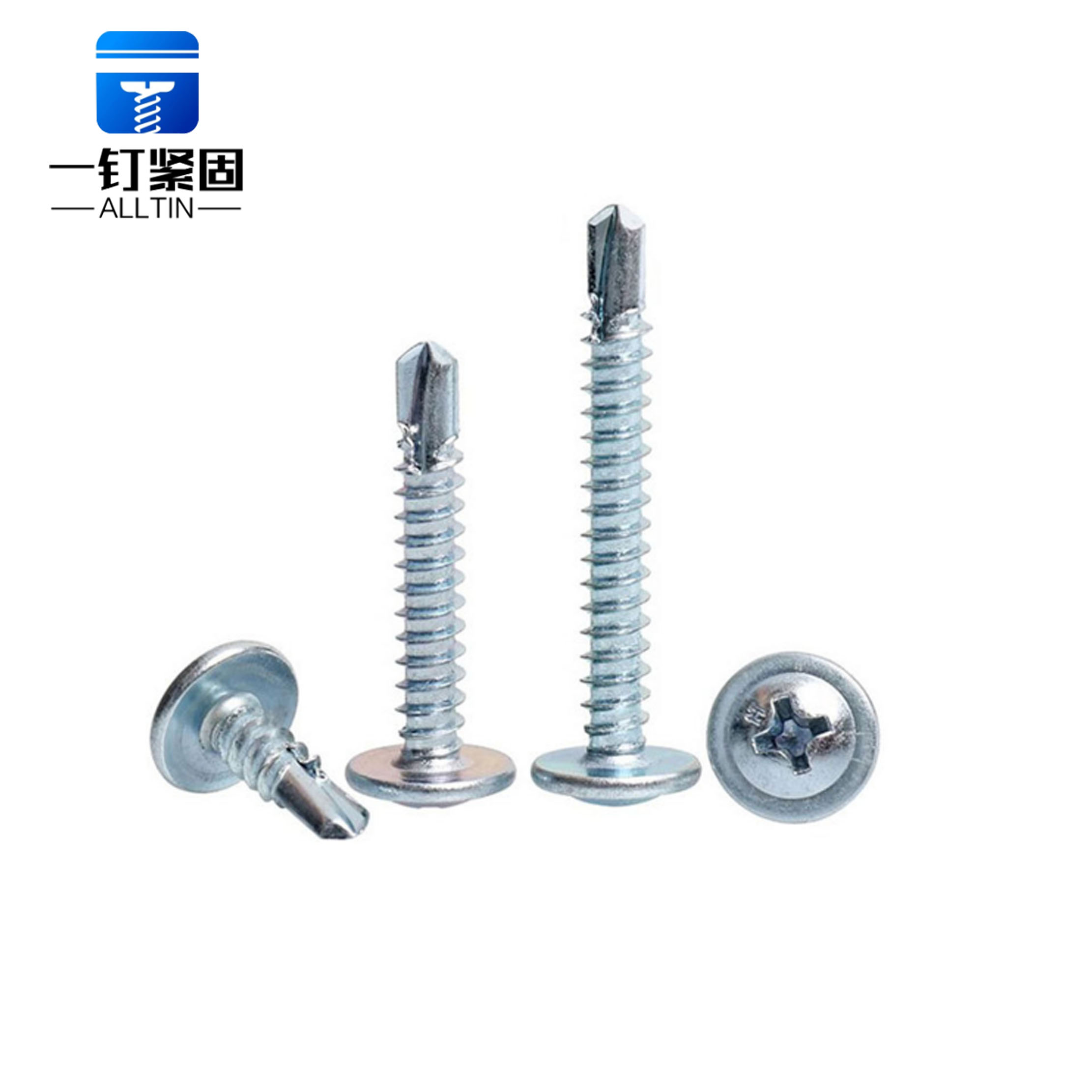 Blue and white zinc cross pan head screws