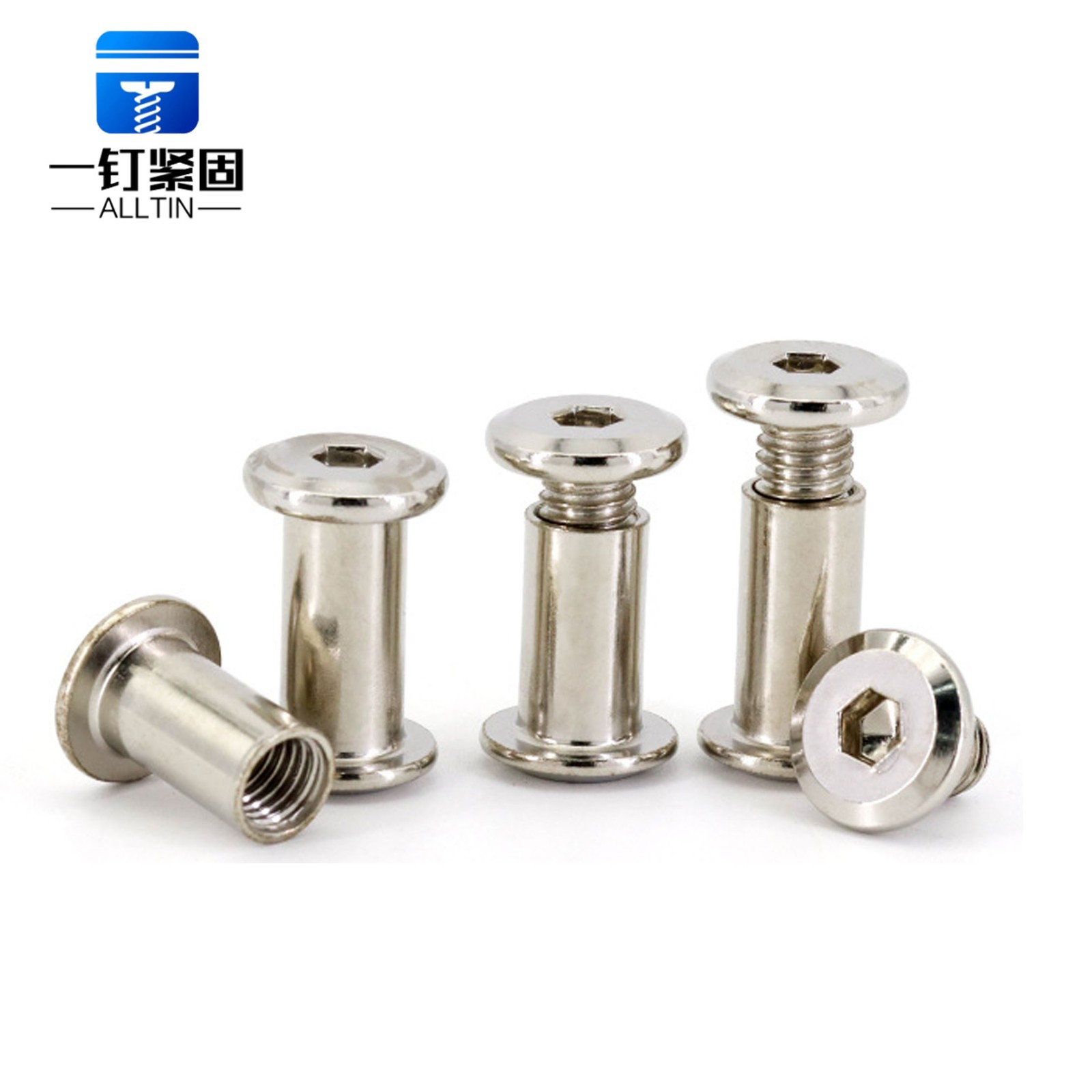 Diagonal flat head chamfered hexagon female bolt and cap nut kit